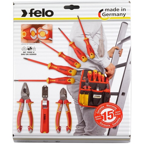 Felo Insulated 1000V Vde Tool Set Ergonic Belt Pouch 9Pc 41399504