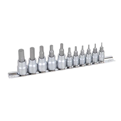 Kincrome Hex Socket Set On Rail 11 Piece Imperial 1/4" & 3/8" Square Drive